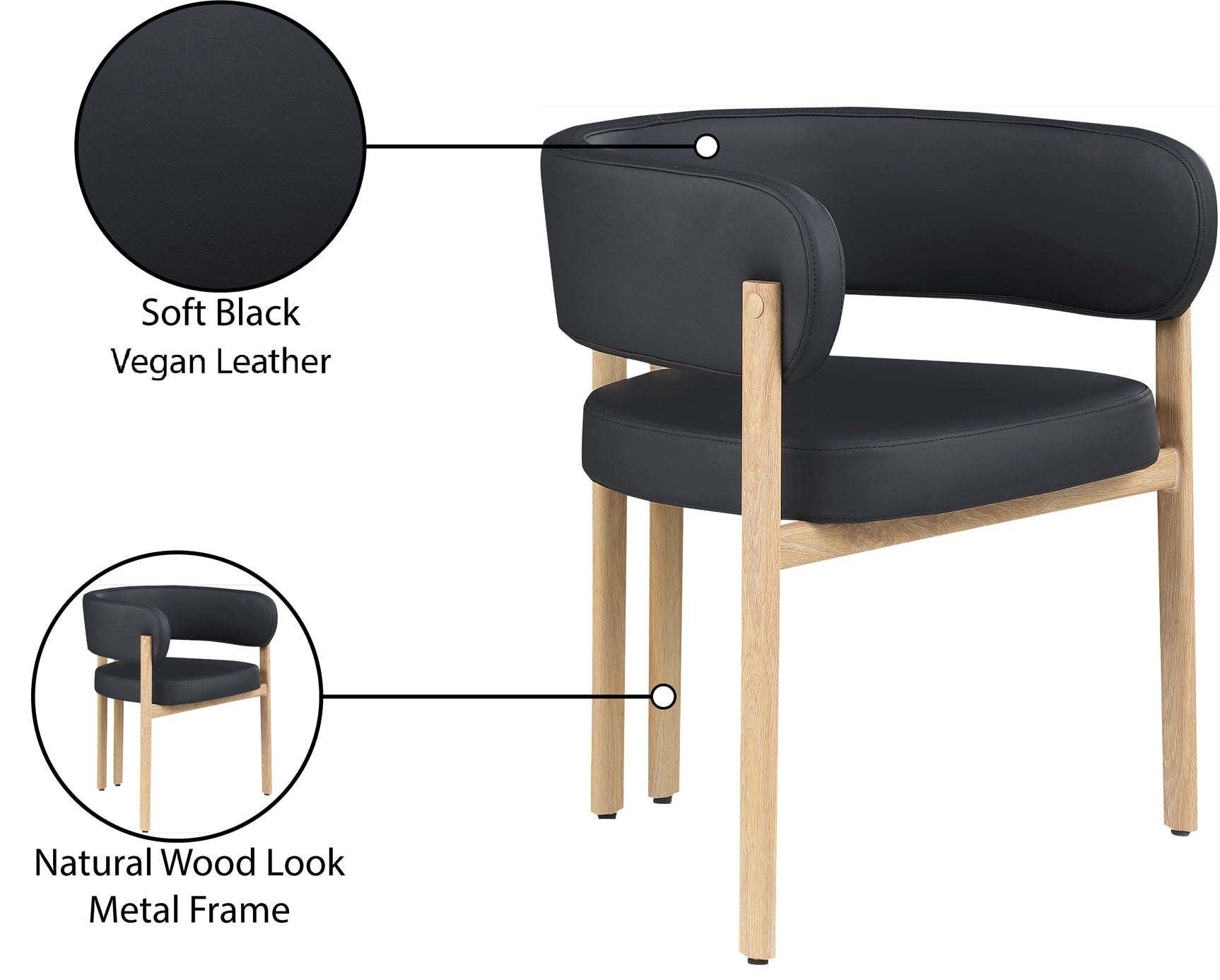 Oceanside Black/Natural Leather Upholstered Dining Chair (Set of 2) - Ornate Home