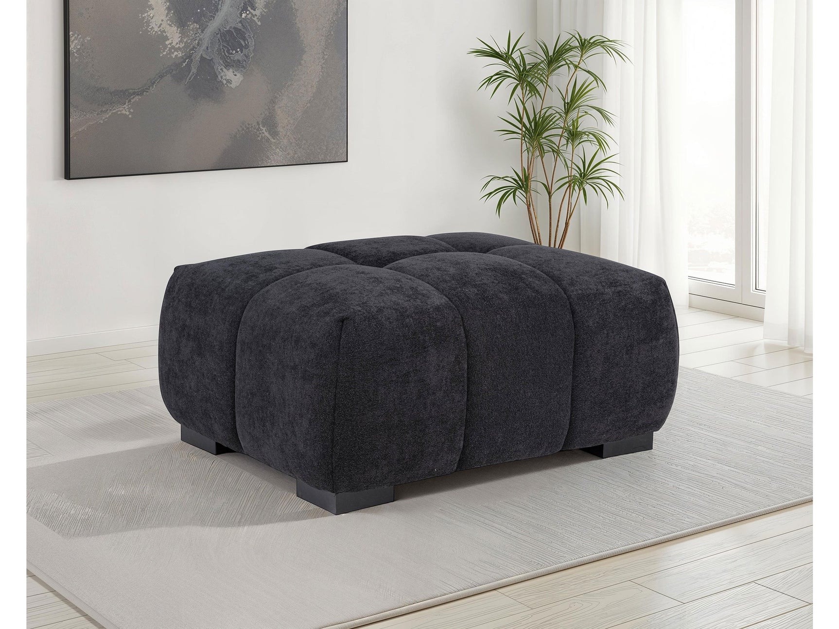 Octavia Black Upholstered Rectangular Ottoman - Ornate Home