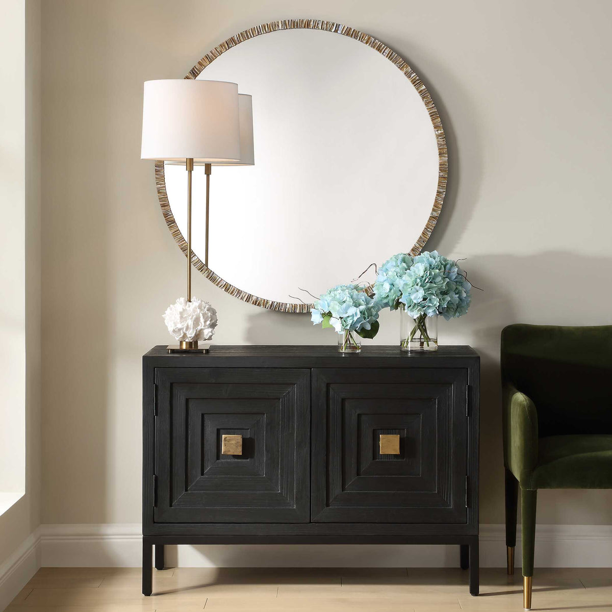 Odeon Bronze Shell Inlay Round Mirror - Ornate Home