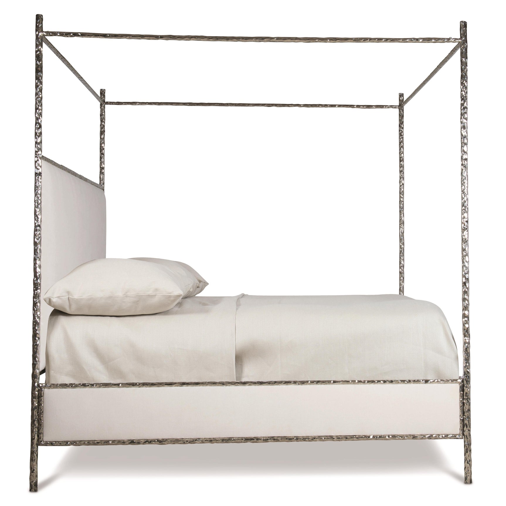 Odette White/Cream/Nickel Fabric Canopy King Bed - Ornate Home