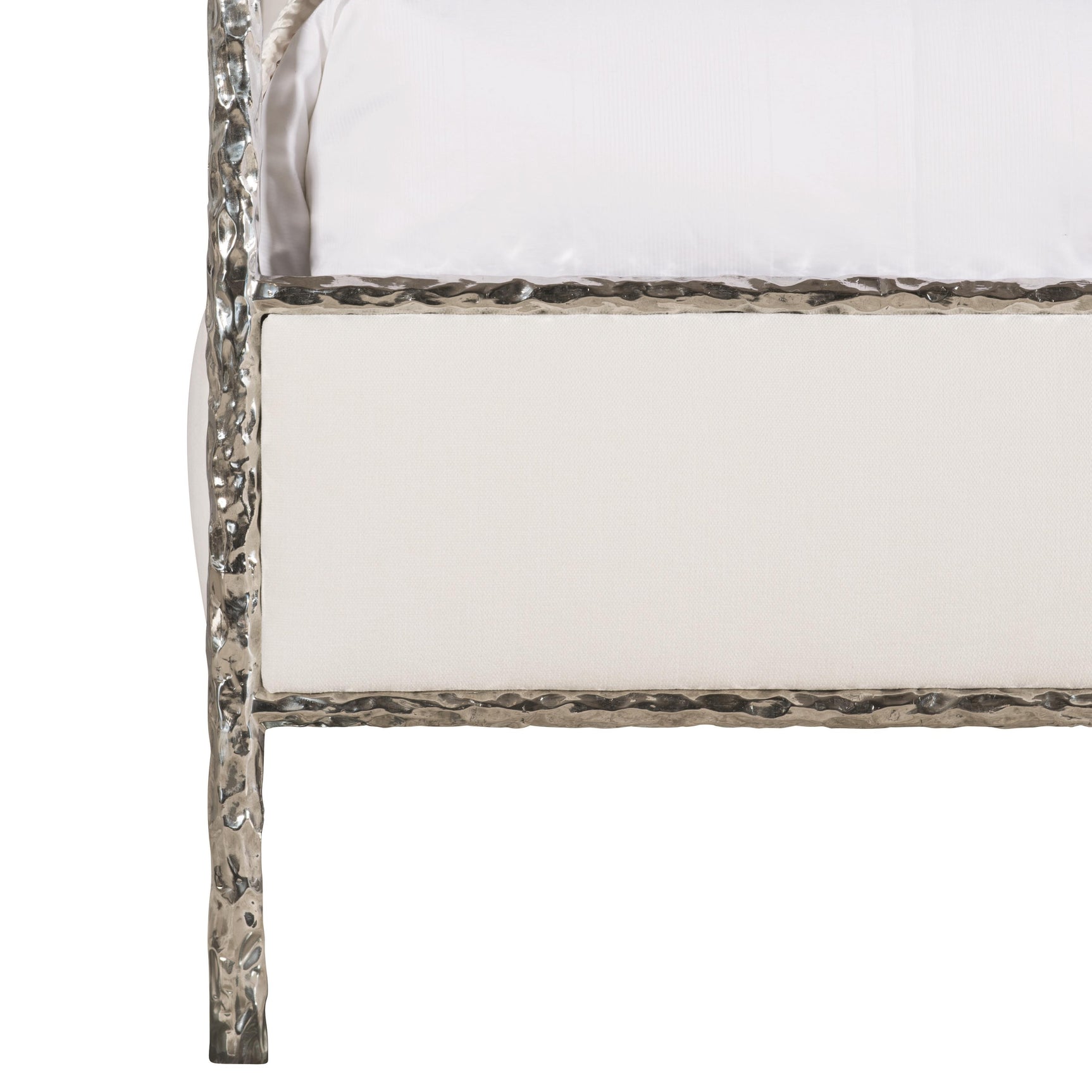 Odette White/Cream/Nickel Fabric Canopy King Bed - Ornate Home