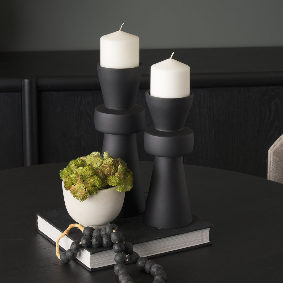 Odilia Matte Black Small Smooth Metal Geometric Pillar Candle Holder