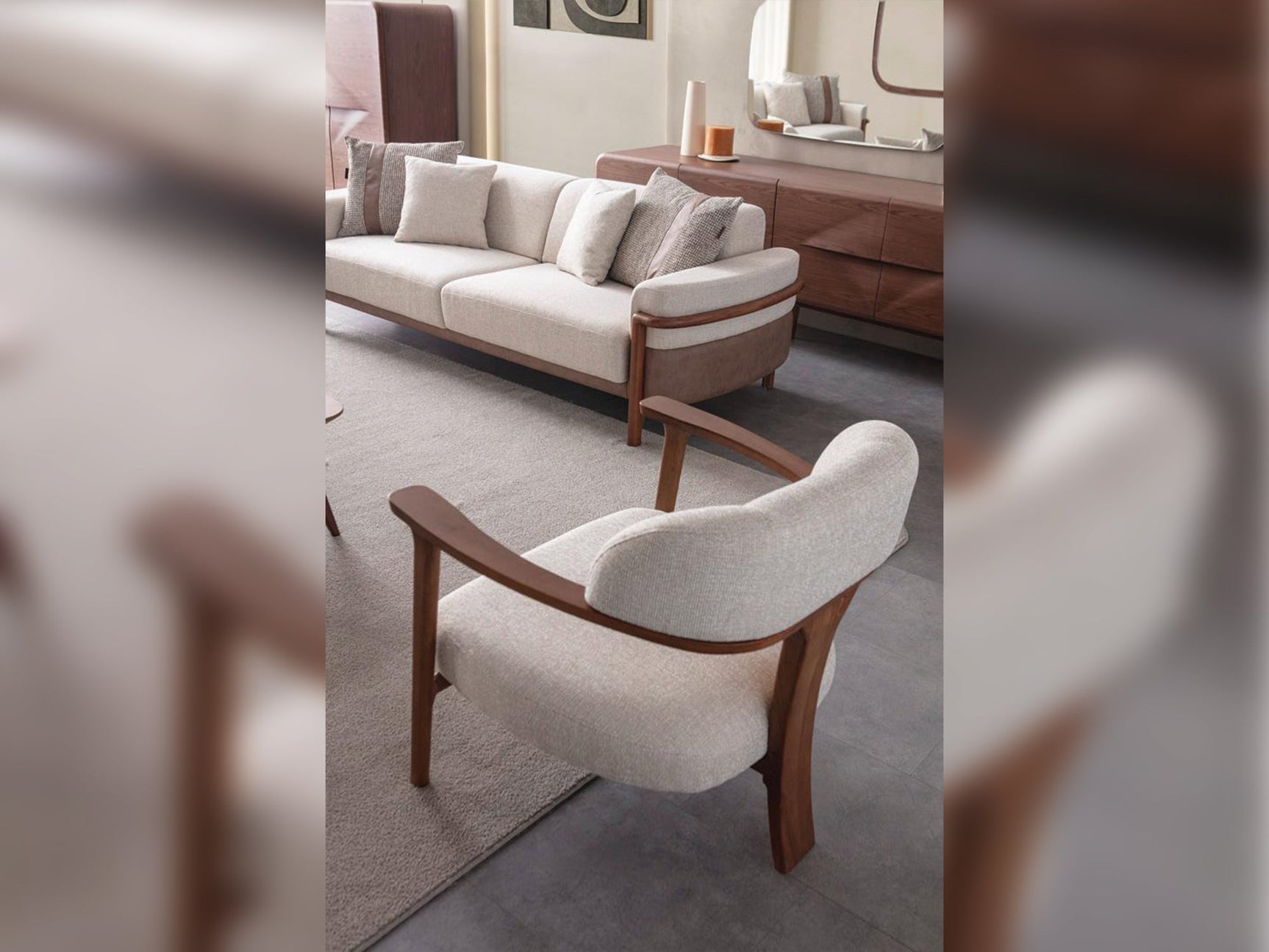 Odin Cream 4-pieces (4 Seater Sofa & 3 Seater Sofa & 2 Chair) Living Room Set