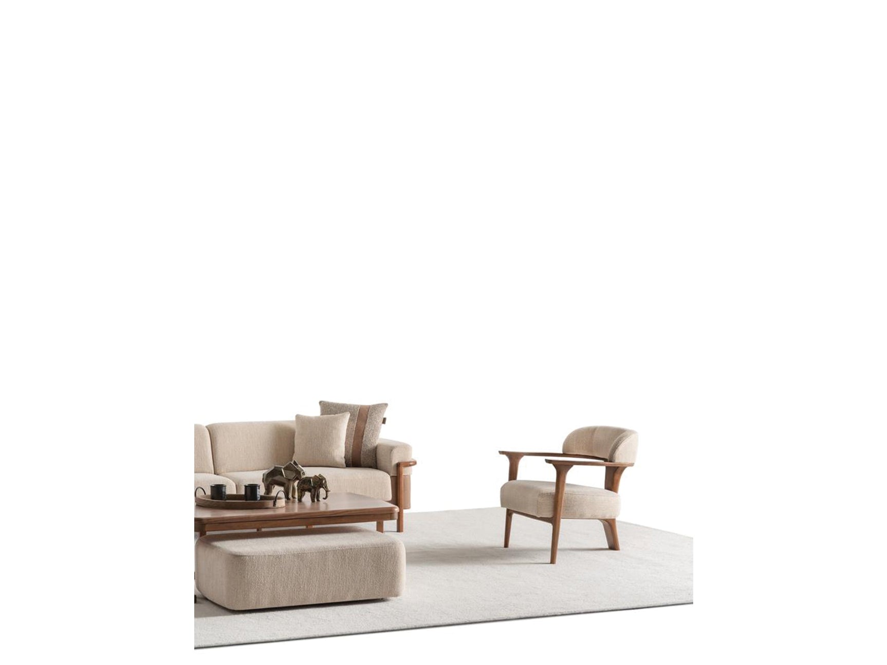 Odin Cream 4-pieces (4 Seater Sofa & 3 Seater Sofa & 2 Chair) Living Room Set
