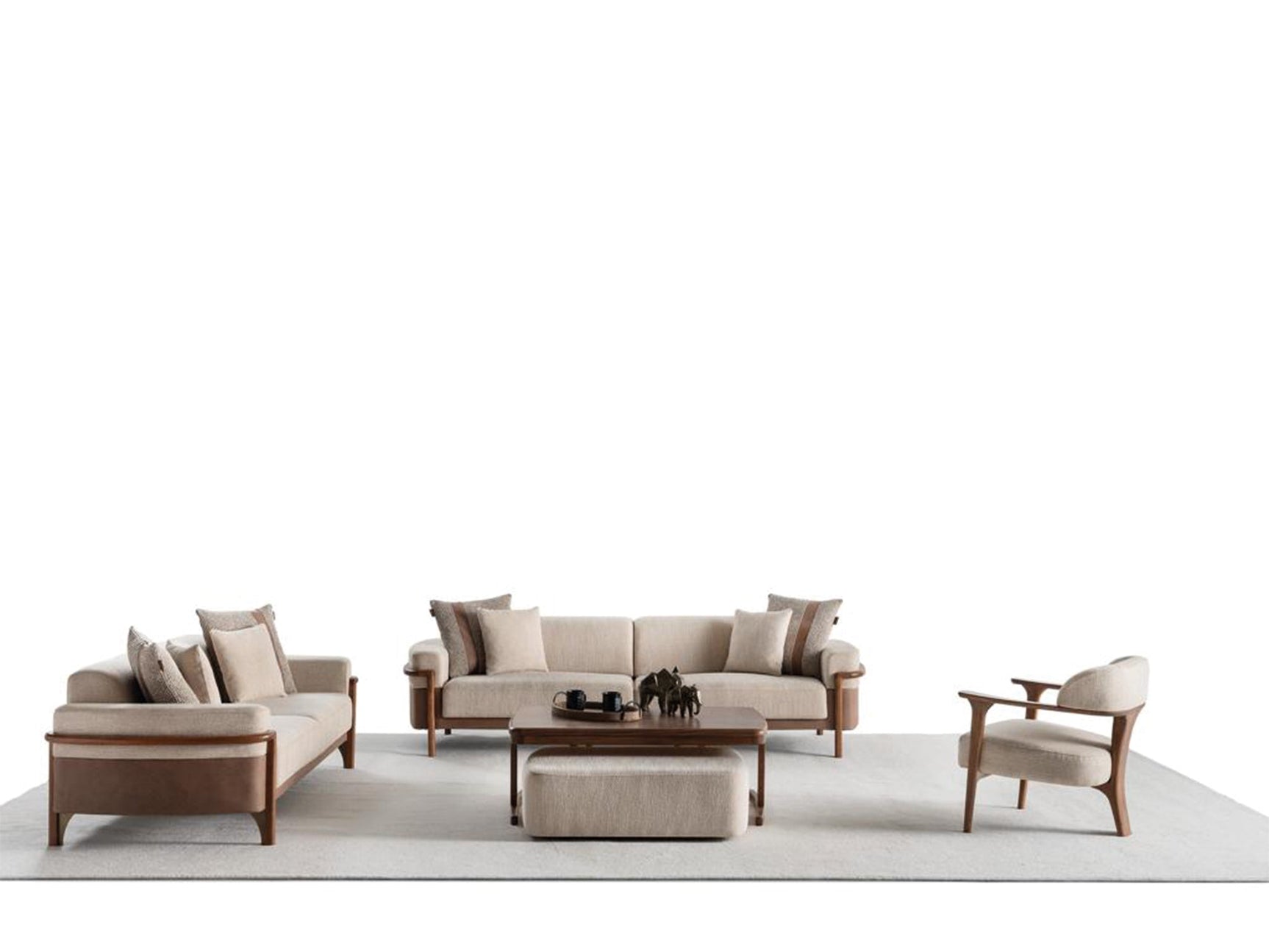 Odin Cream 4-pieces (4 Seater Sofa & 3 Seater Sofa & 2 Chair) Living Room Set
