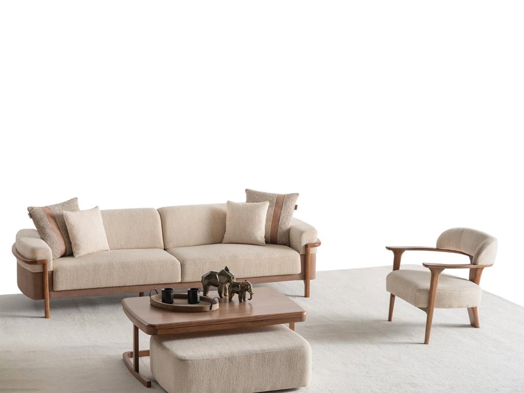 Odin Cream 4-pieces (4 Seater Sofa & 3 Seater Sofa & 2 Chair) Living Room Set