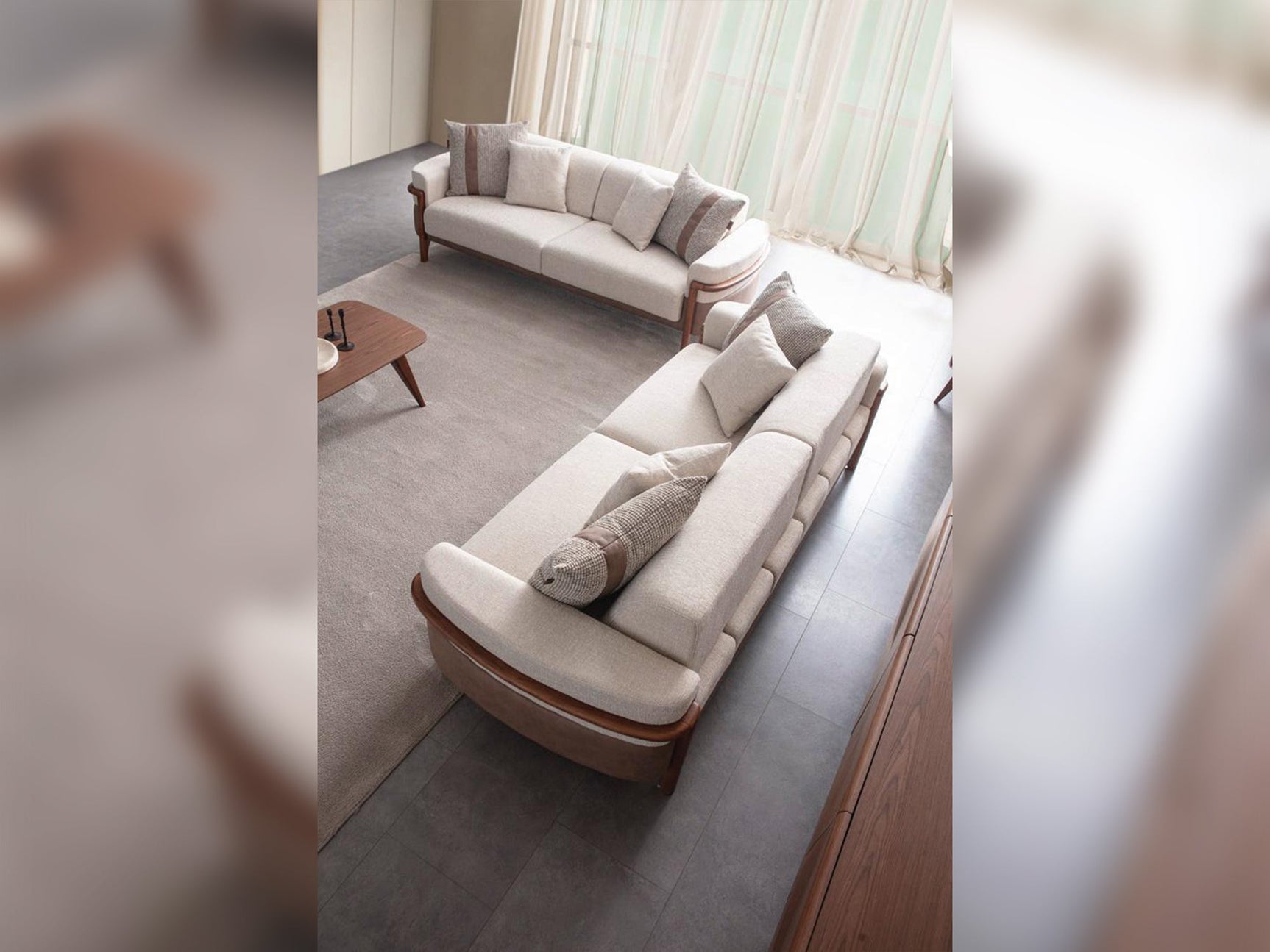 Odin Cream 4-pieces (4 Seater Sofa & 3 Seater Sofa & 2 Chair) Living Room Set