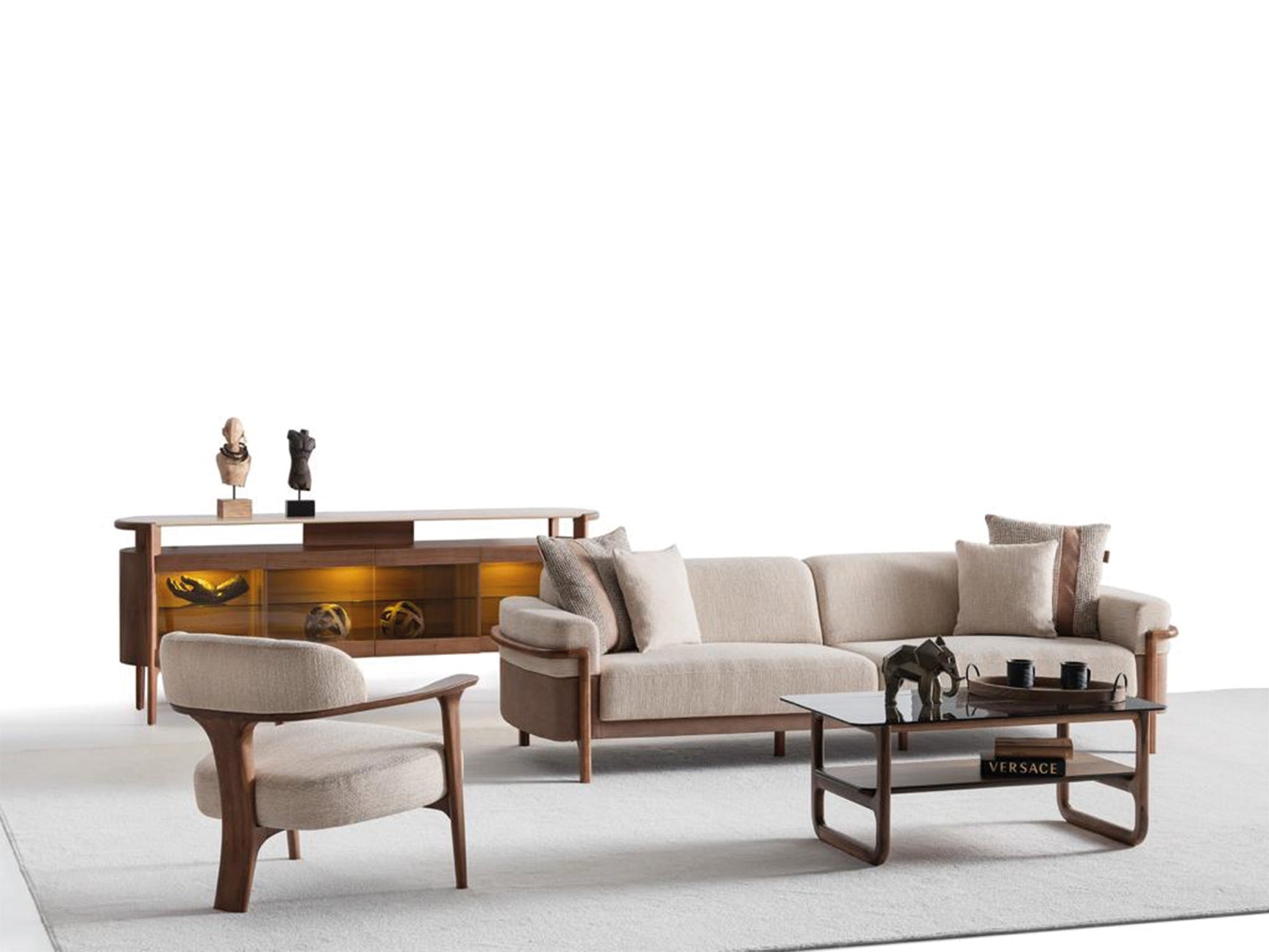 Odin Cream 4-pieces (4 Seater Sofa & 3 Seater Sofa & 2 Chair) Living Room Set