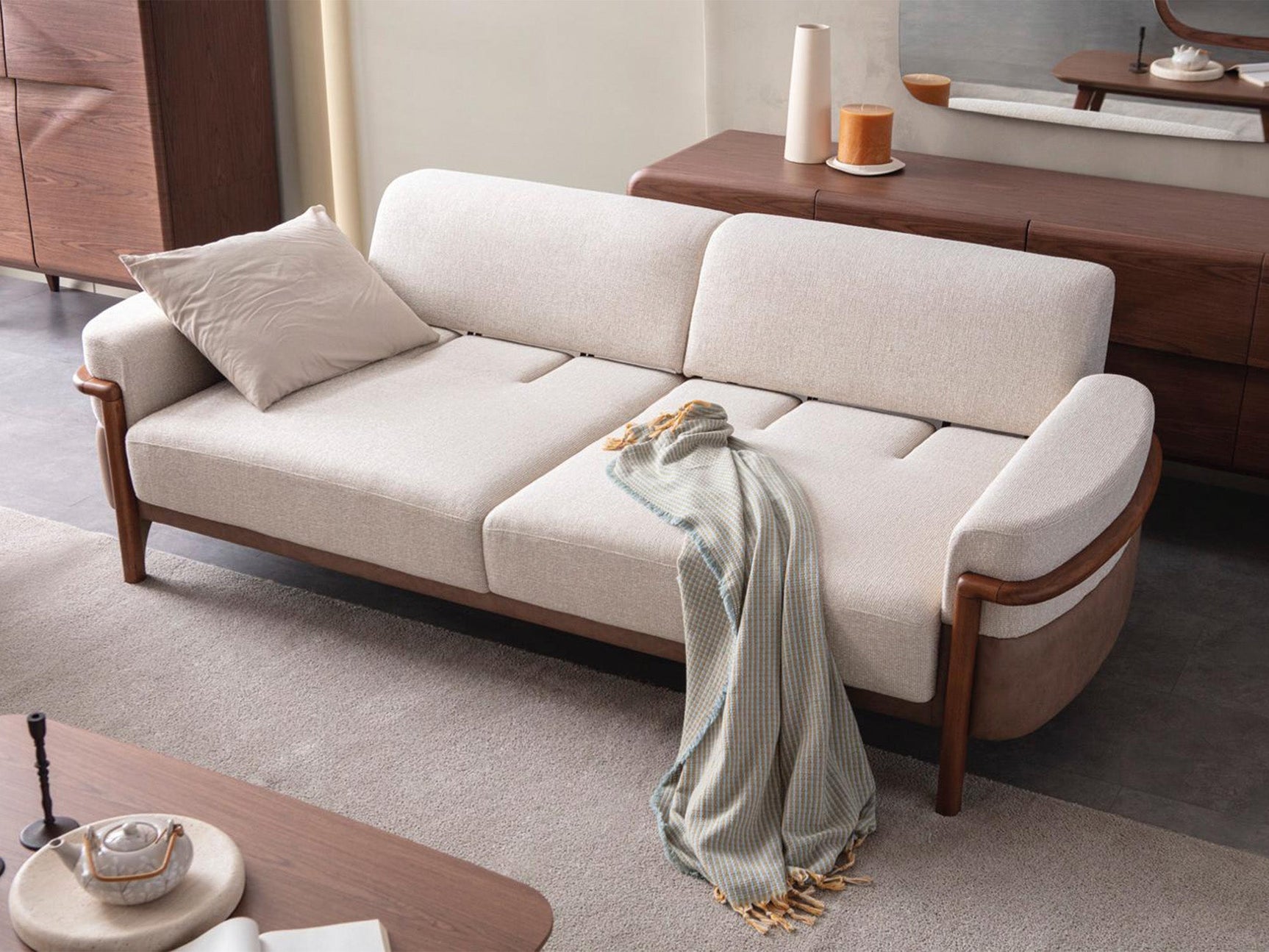 Odin Cream 4-pieces (4 Seater Sofa & 3 Seater Sofa & 2 Chair) Living Room Set