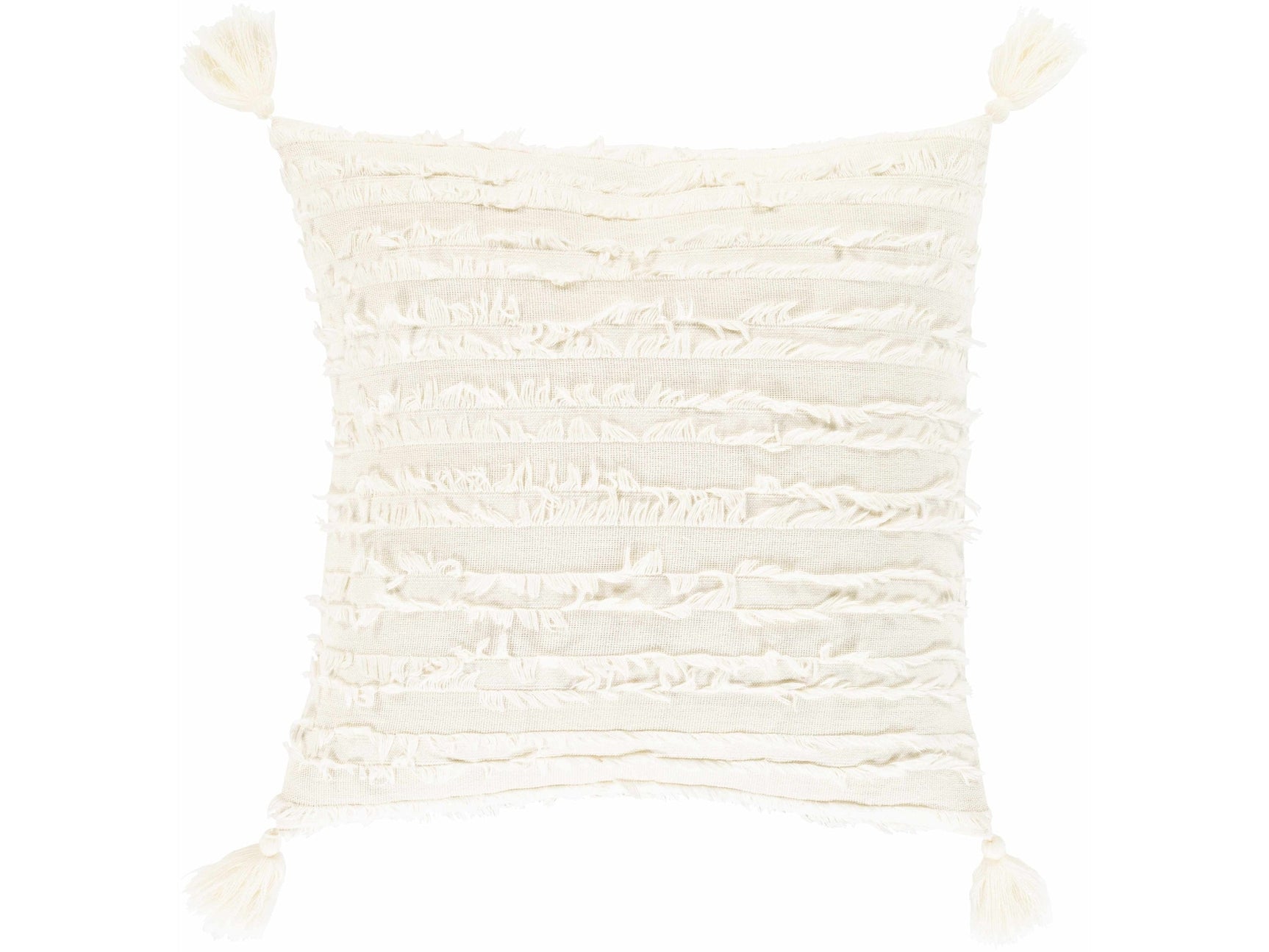 Odon Textured Ivory Tassel Square Pillow - Ornate Home