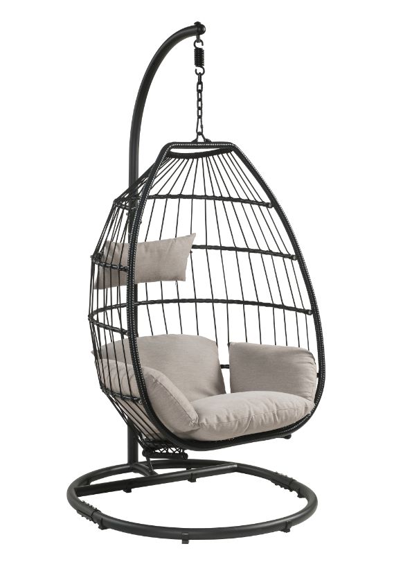 Oldi Beige & Black Patio Swing Chair w/ Stand - Ornate Home