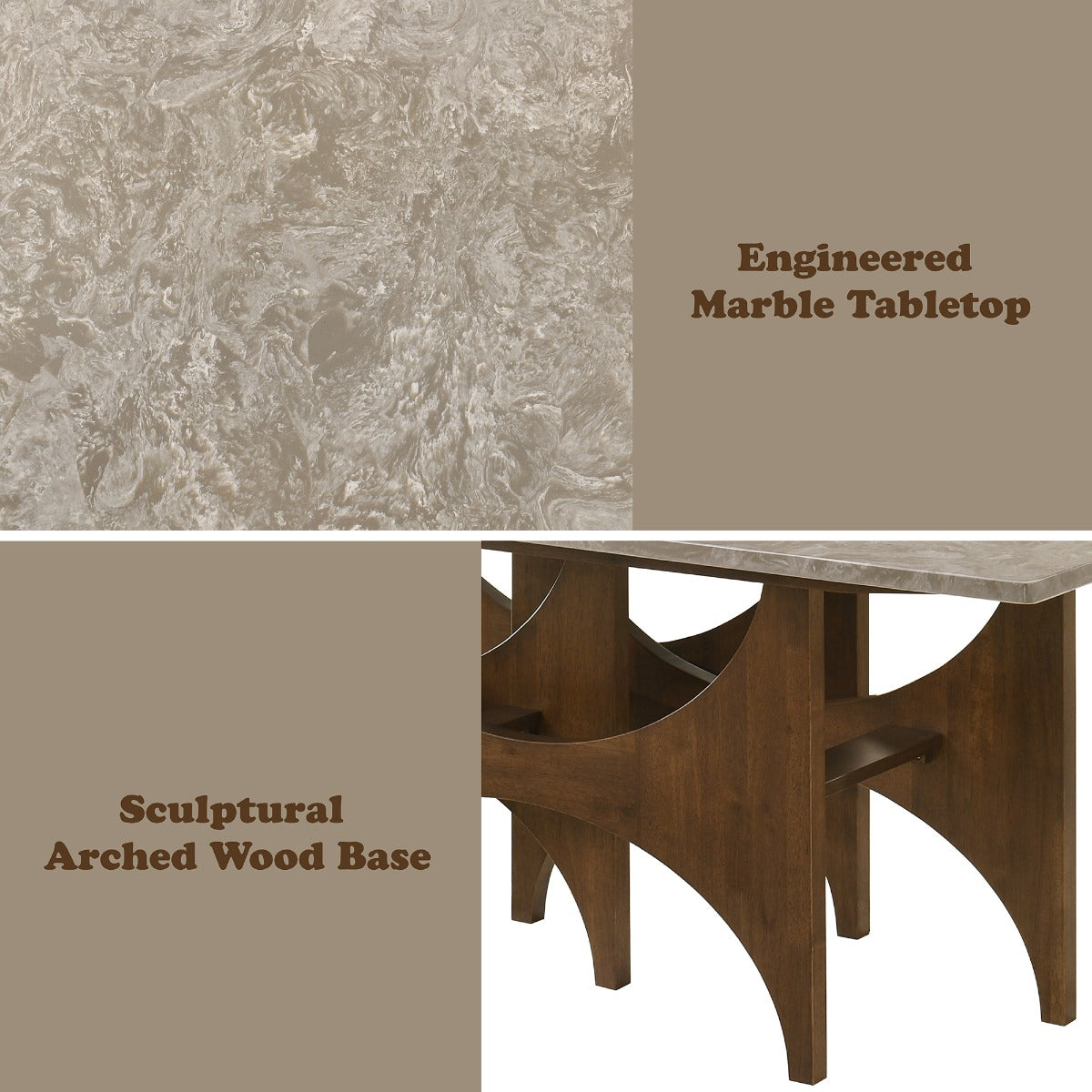 Oleia Engineered Natural Marble Top/Walnut Dining Table - Ornate Home