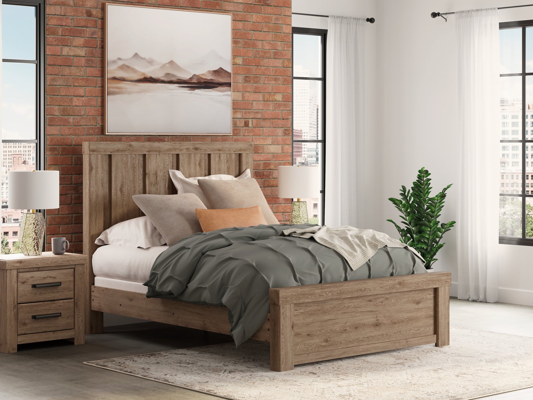 Oliandon Light Brown Queen Panel Bed, Dresser and Mirror (Online Special Price) - Ornate Home