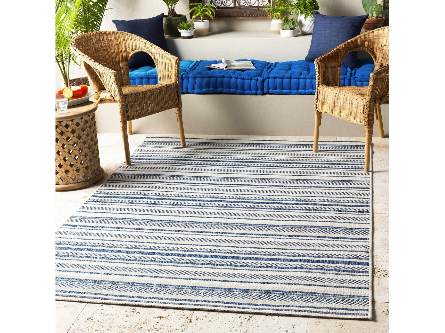 Olin White&Blue Performance Rug - Ornate Home
