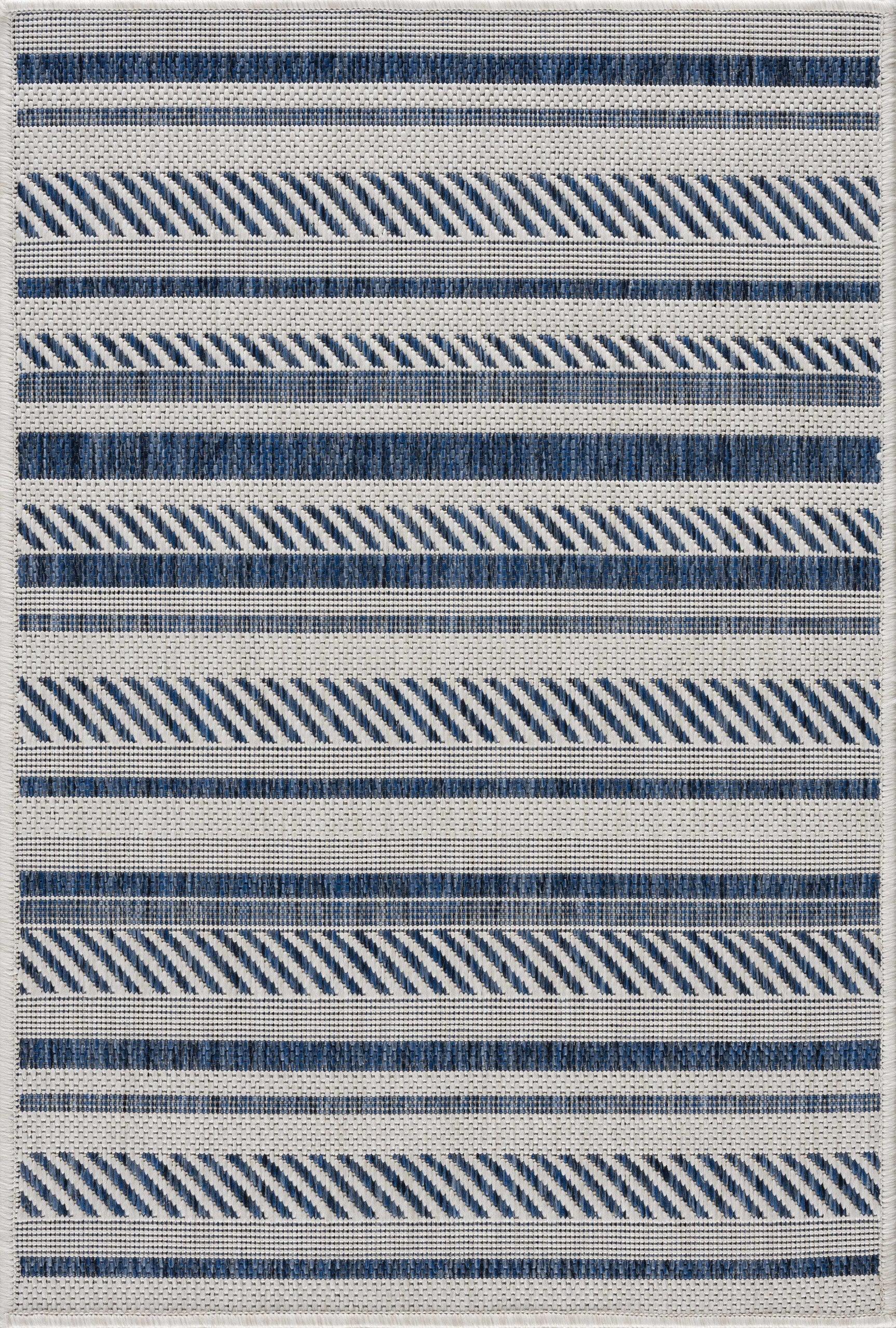 Olin White&Blue Striped Nordic Outdoor Rug - Ornate Home
