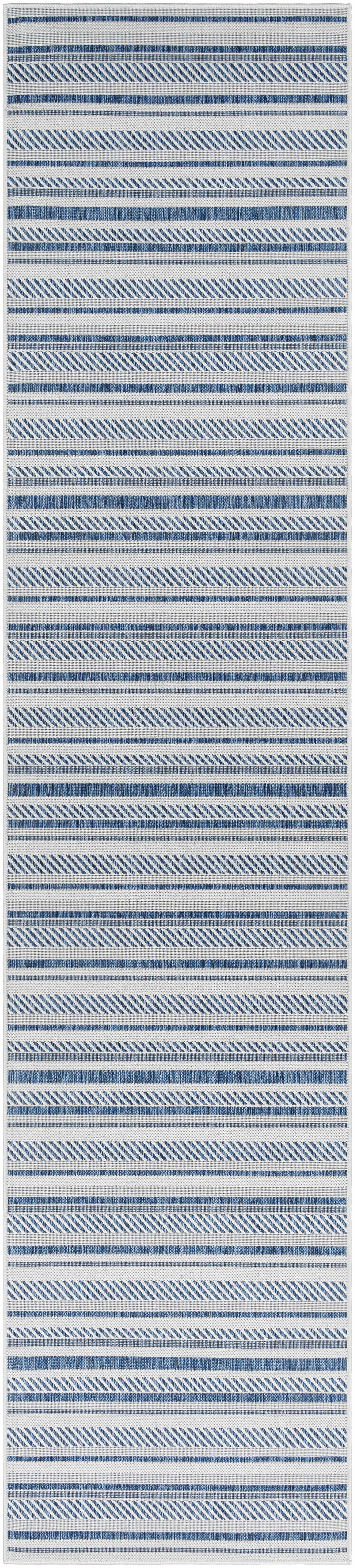Olin White&Blue Striped Nordic Outdoor Rug - Ornate Home