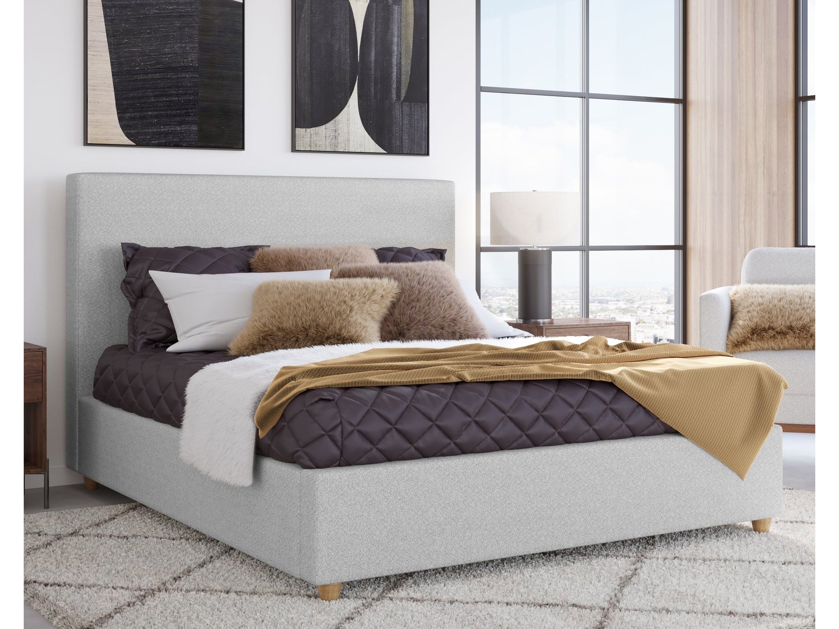 Olivia Linen California King Upholstered Platform Bed - Ornate Home