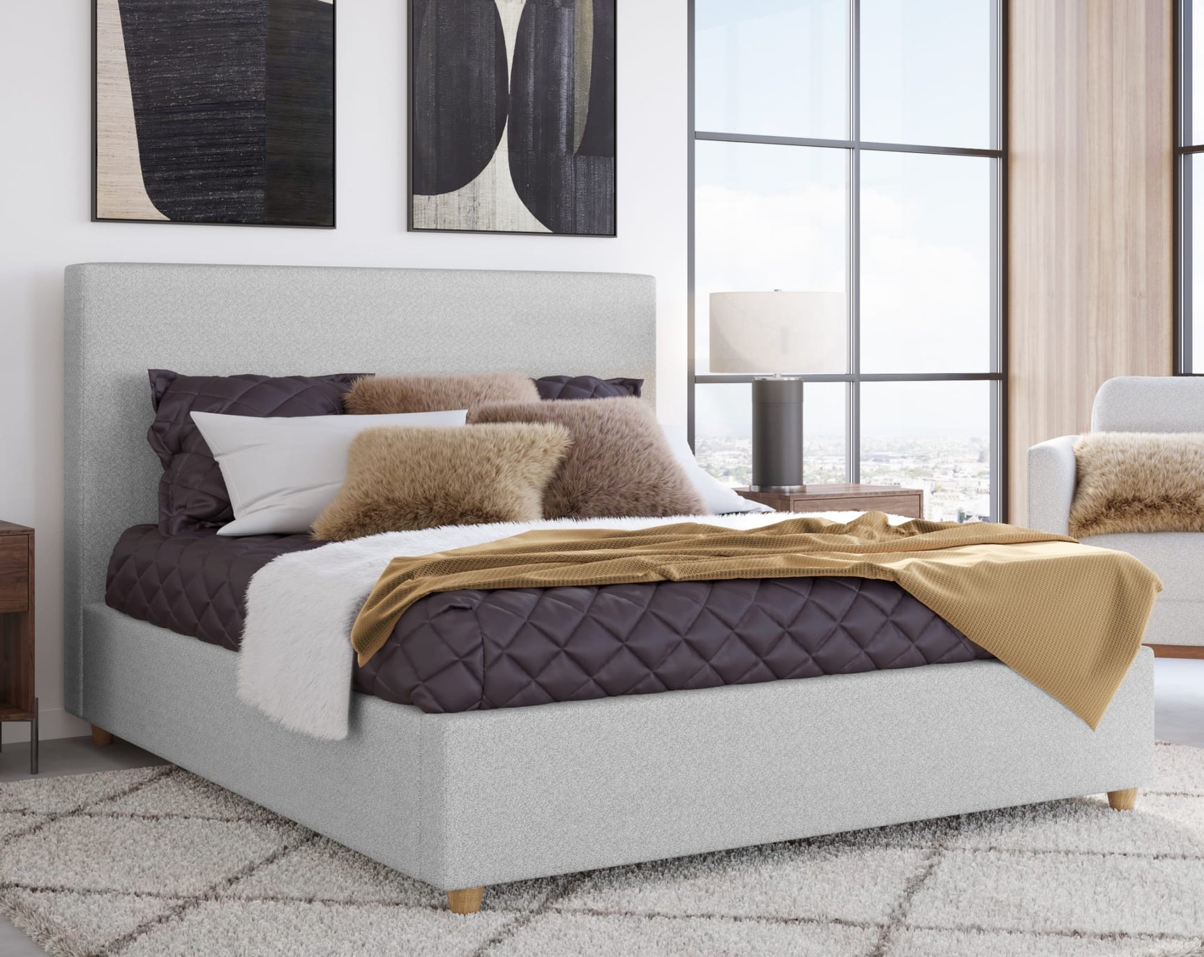 Olivia Linen King Upholstered Platform Bed - Ornate Home