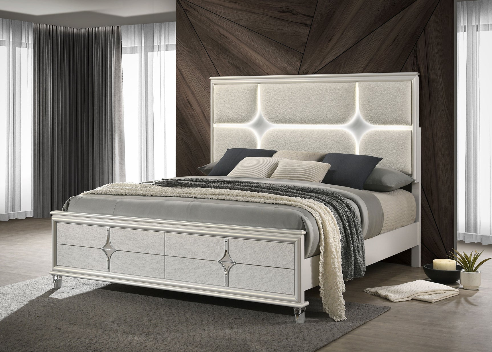 Olivia Pearl White Queen Panel Bed - Ornate Home