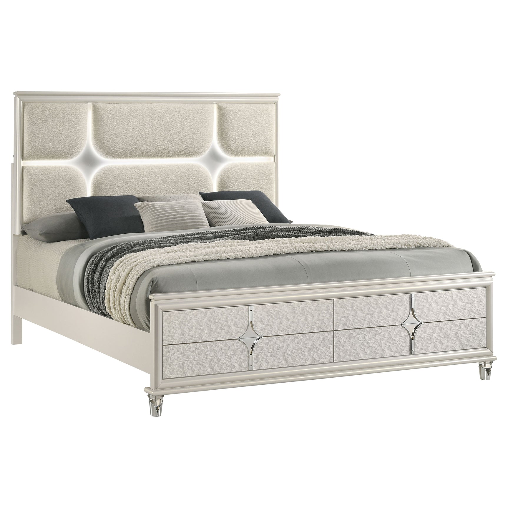 Olivia Pearl White Queen Panel Bed - Ornate Home
