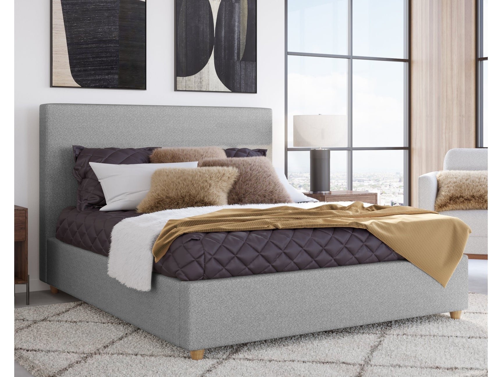 Olivia Pewter Queen Upholstered Platform Bed - Ornate Home