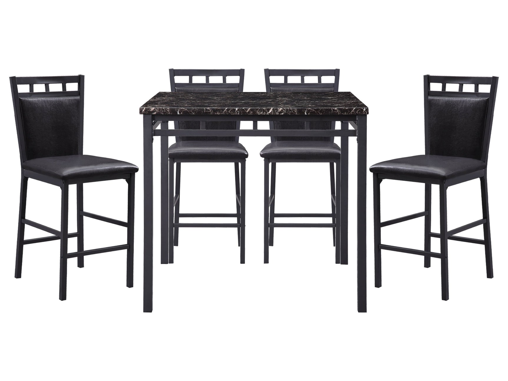 Olney Black/Dark Brown/Faux Marble 5-Piece Pack Counter Height Set - Ornate Home