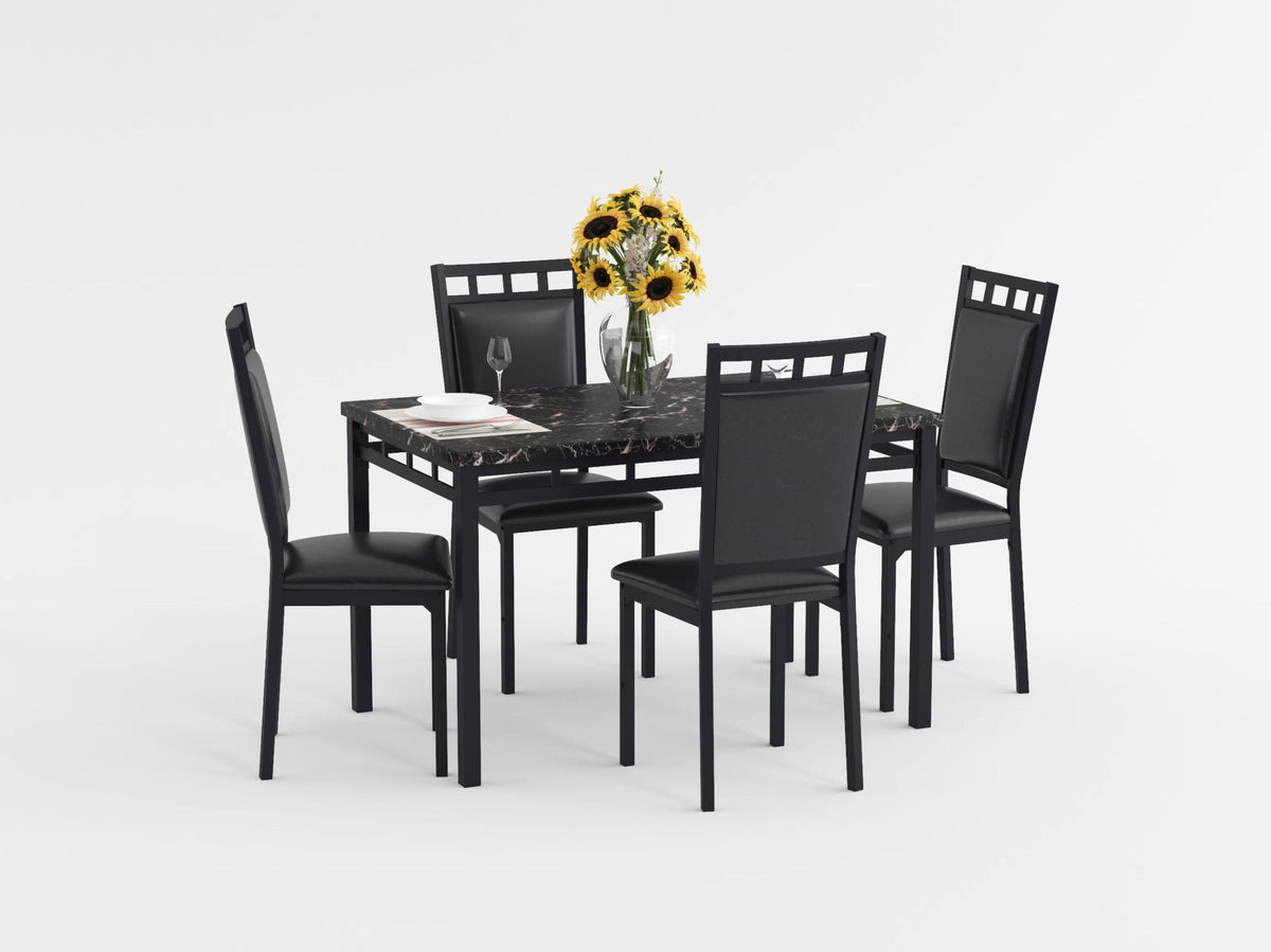Olney Brown Faux Marble Top 5-Piece Pack Dinette Set - Ornate Home