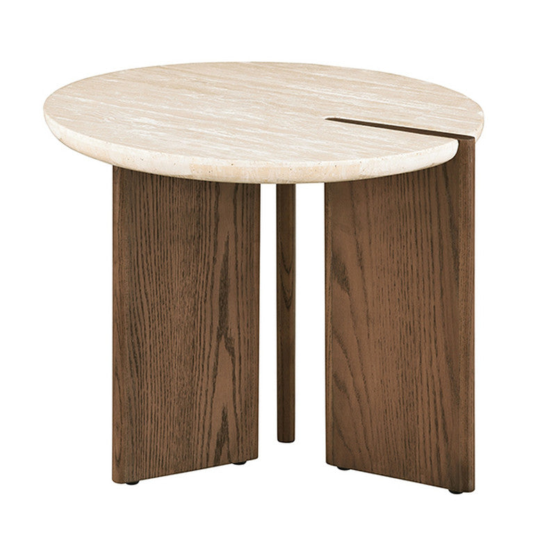 Olney Yellow Travertine/Brown Oak End Table - Ornate Home
