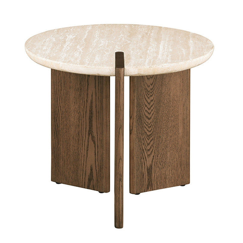 Olney Yellow Travertine/Brown Oak End Table - Ornate Home