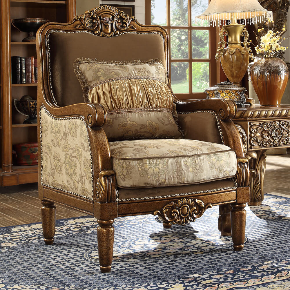 Olympia Antique Gold & Perfect Brown 3pc Living Room Set / HD-610 - Ornate Home