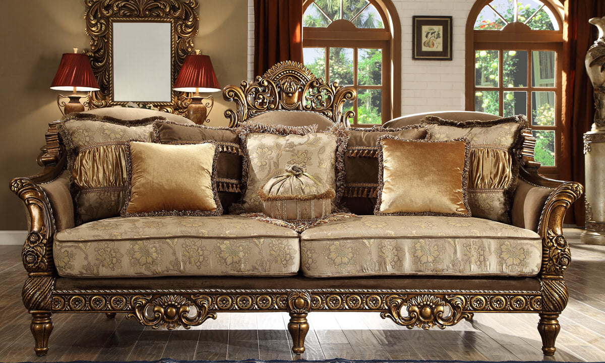 Olympia Antique Gold & Perfect Brown 3pc Living Room Set / HD-610 - Ornate Home