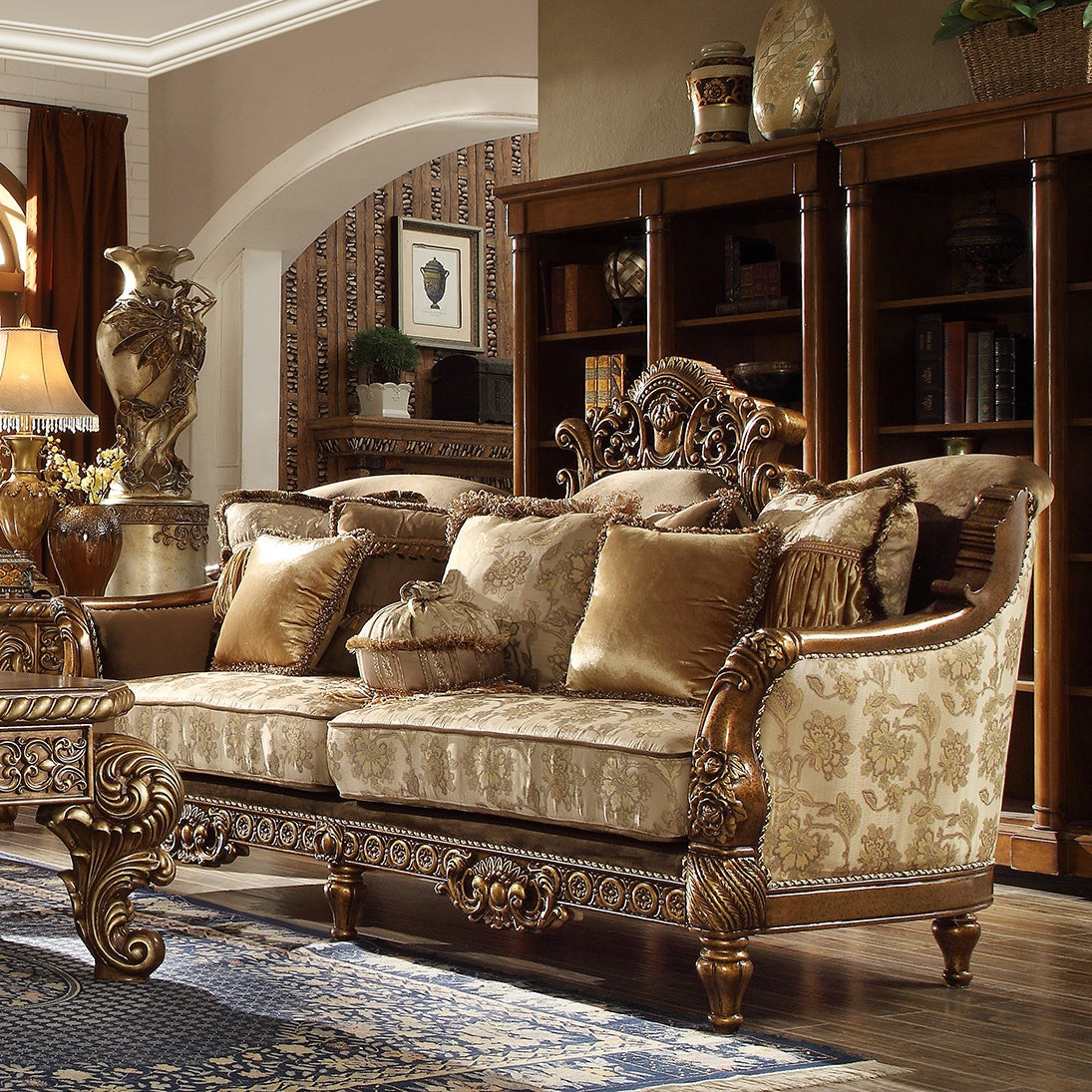Olympia Antique Gold & Perfect Brown 3pc Living Room Set / HD-610 - Ornate Home