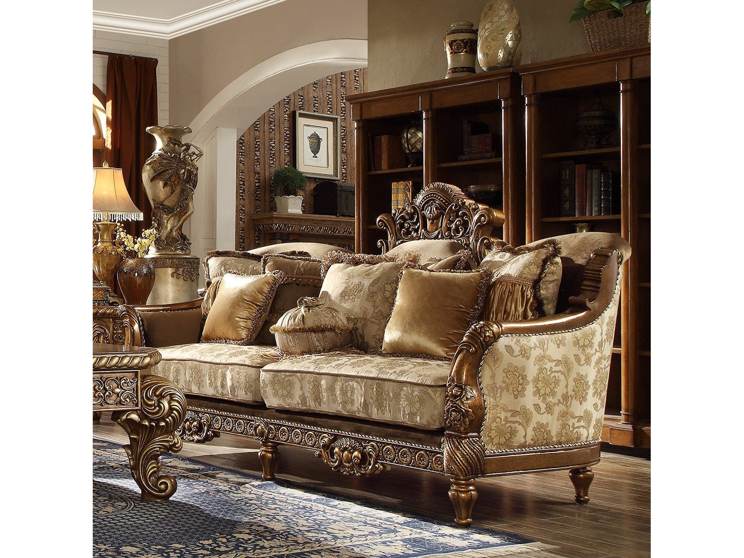 Olympia Antique Gold & Perfect Brown Sofa / HD-610 - Ornate Home