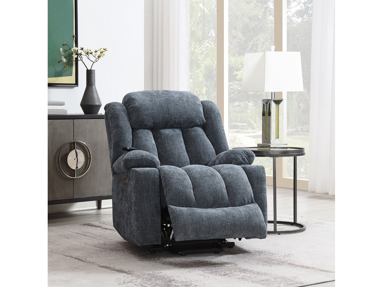 Omarion Blue Power Recliner W/Lift & Heating & Massage - Ornate Home