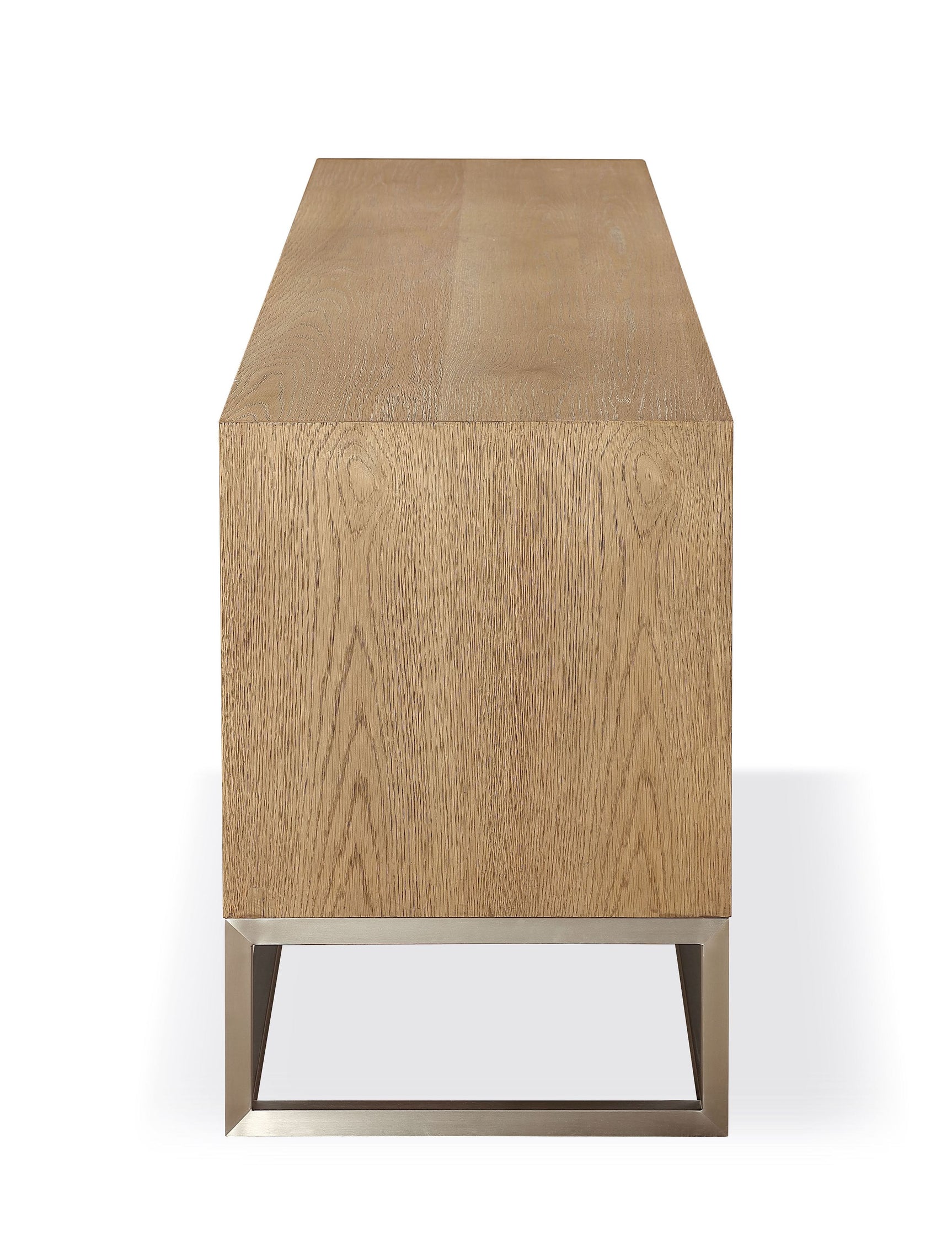 One Coastal Modern 74 inch TV Console in Brushed Stainless Steel and Bisque - Ornate Home