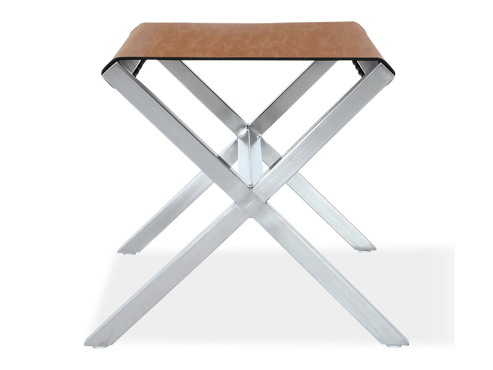 One Coastal Modern Director's Stool in Stainless Steel and Leather - Ornate Home