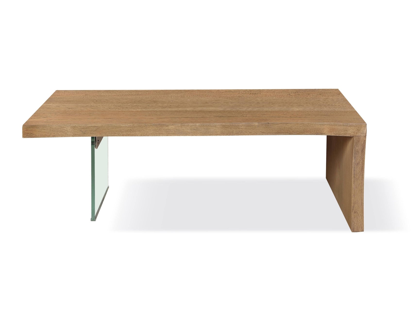 One Live-Edge White Oak and Glass Coffee Table in Bisque - Ornate Home