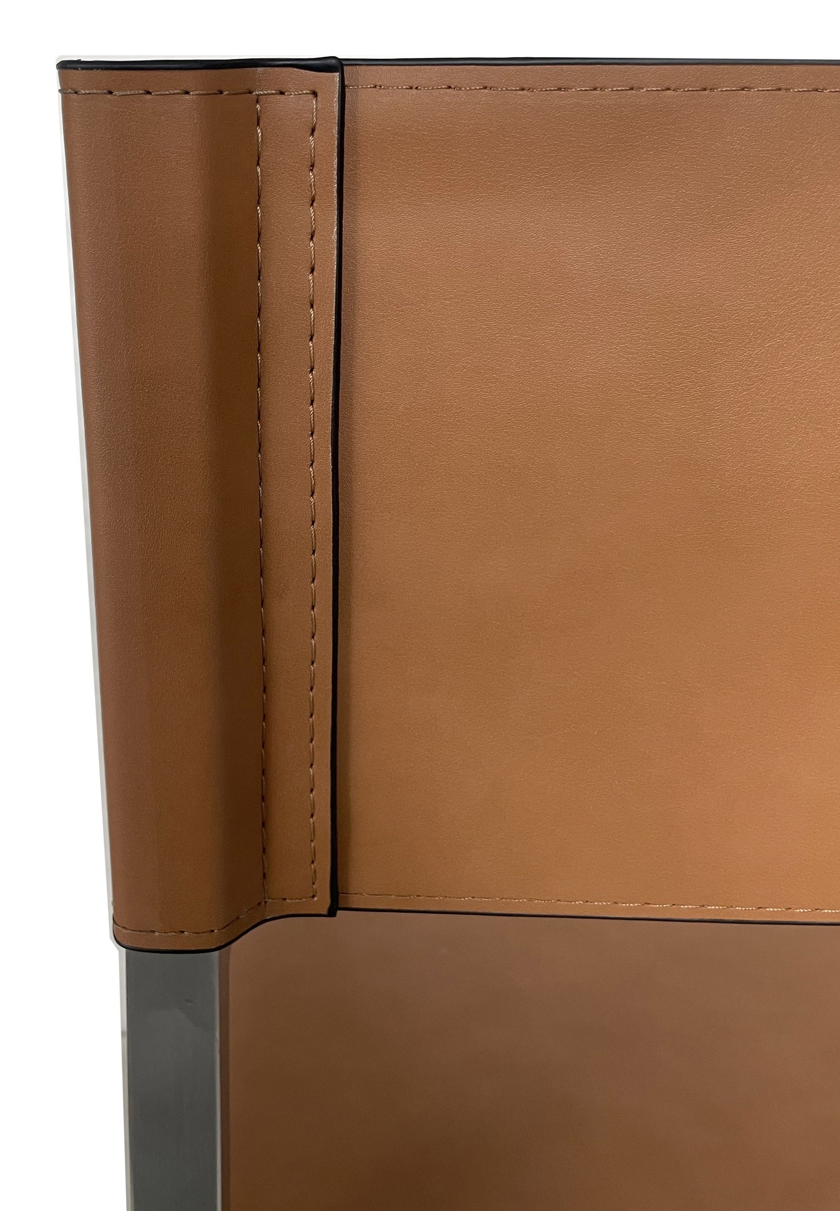 One Modern Coastal Director's Dining Arm Chair in Cognac and Brushed Stainless Steel (Set of 2) - Ornate Home