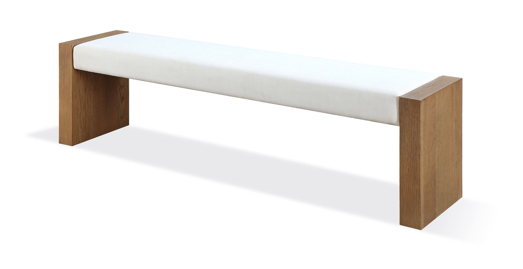 One Modern Coastal Slab Leg Upholstered Dining Bench in White Oak and White Pearl - Ornate Home