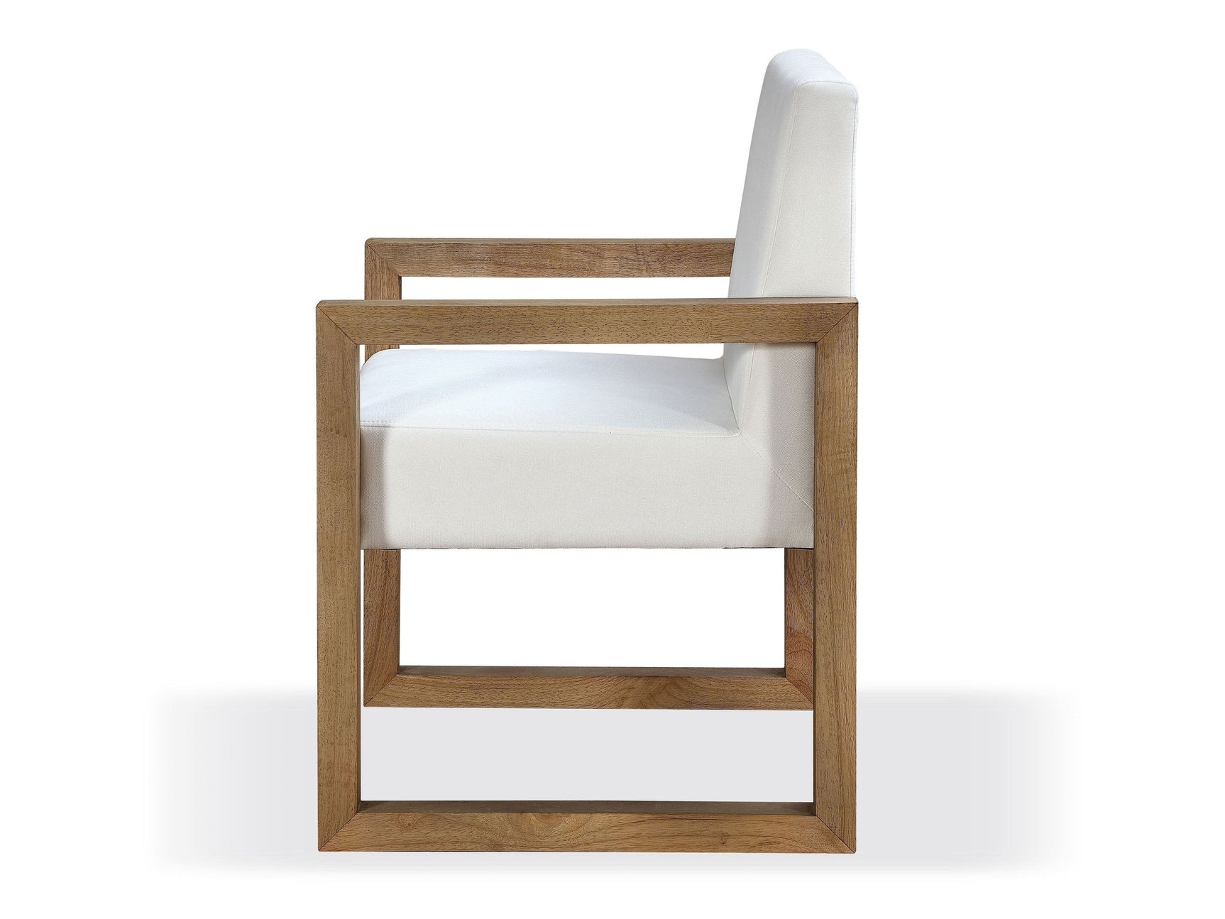 One Modern Coastal Sled Leg Upholstered Dining Arm Chair in White Pearl and Bisque (Set of 2) - Ornate Home