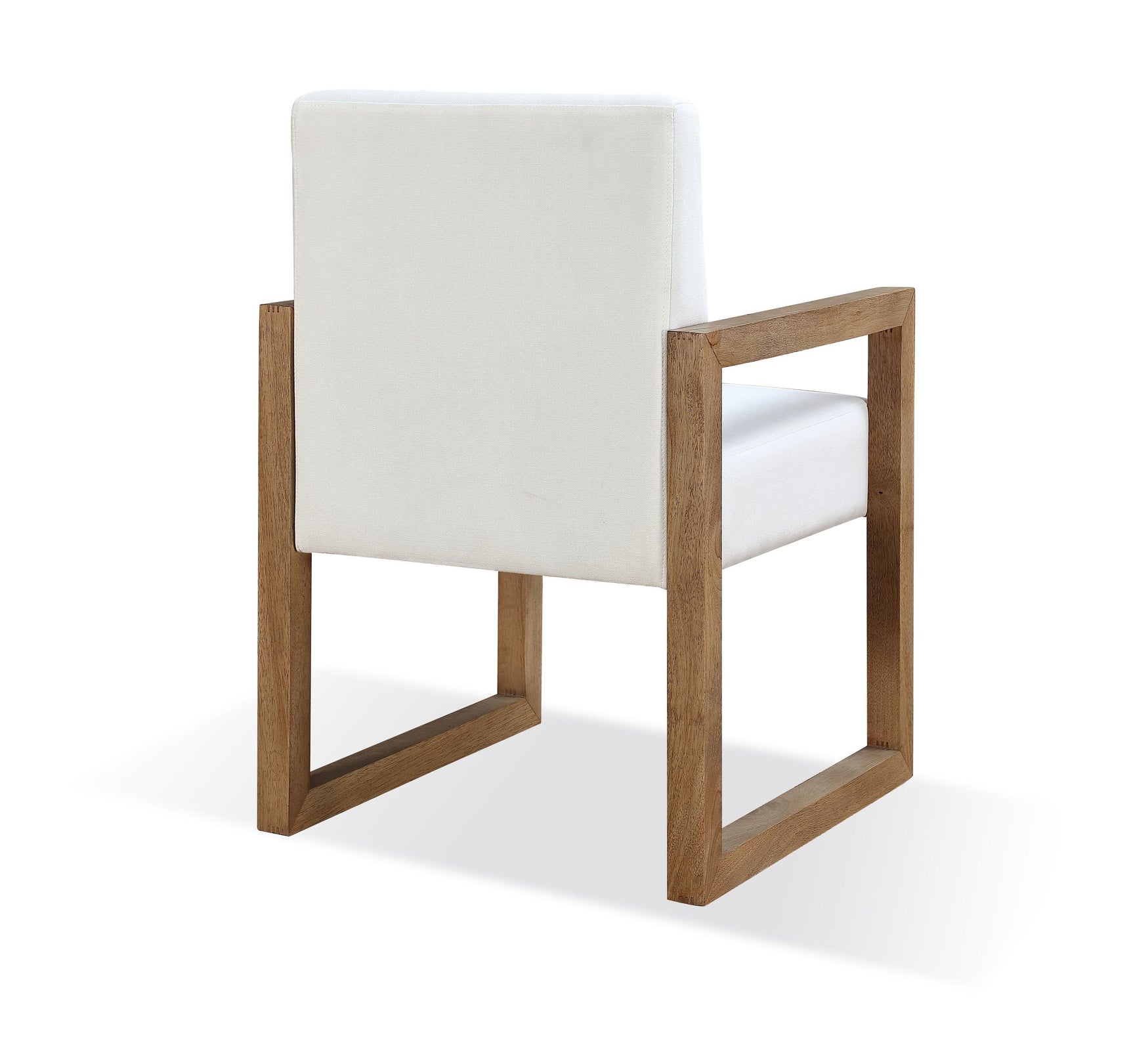 One Modern Coastal Sled Leg Upholstered Dining Arm Chair in White Pearl and Bisque (Set of 2) - Ornate Home