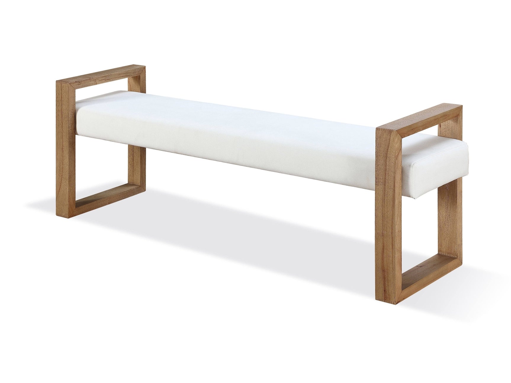 One Modern Coastal Sled Leg Upholstered Dining Bench in White Pearl and Bisque - Ornate Home