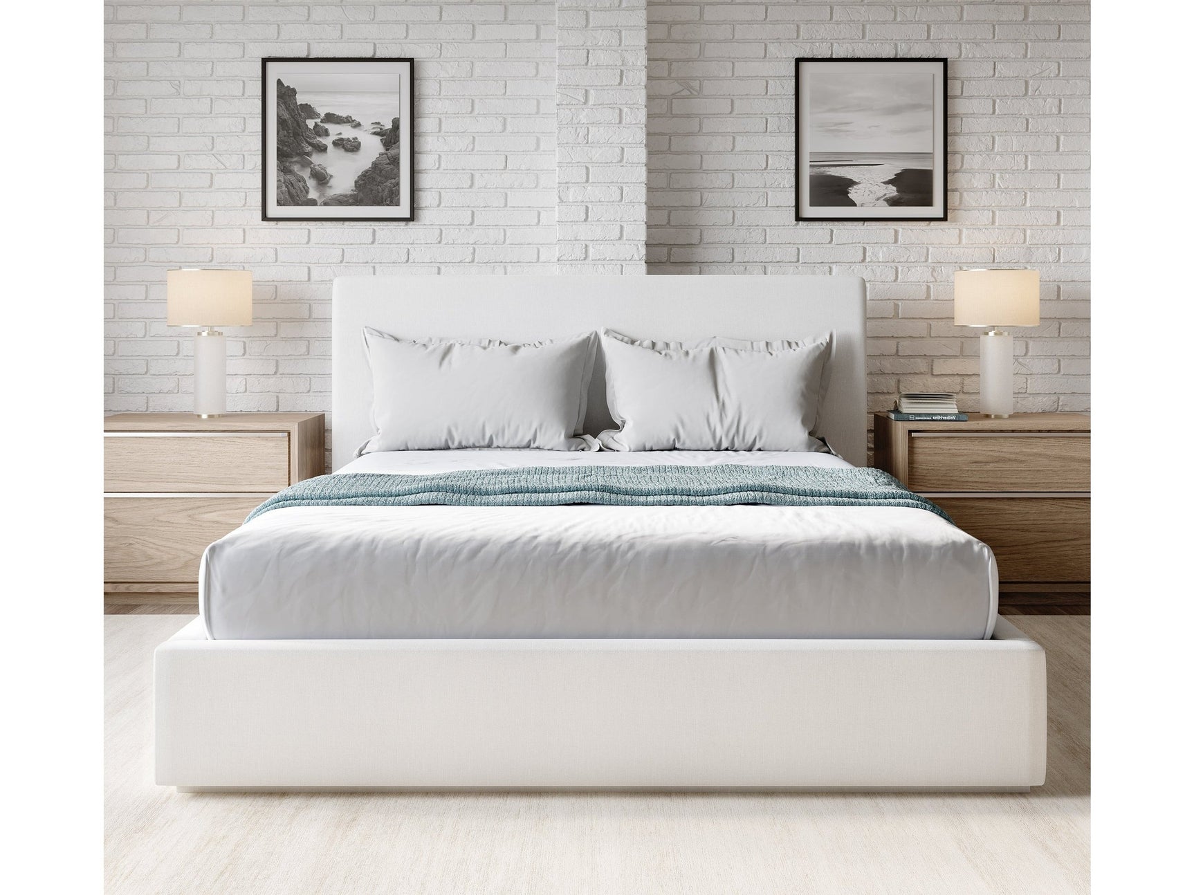 One Upholstered Footboard California King Storage Bed in Pearl - Ornate Home