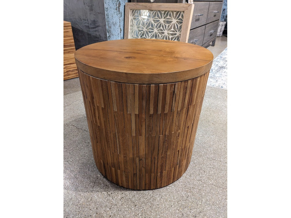 One Wood Tile Round End Table in Solid Teak - Ornate Home