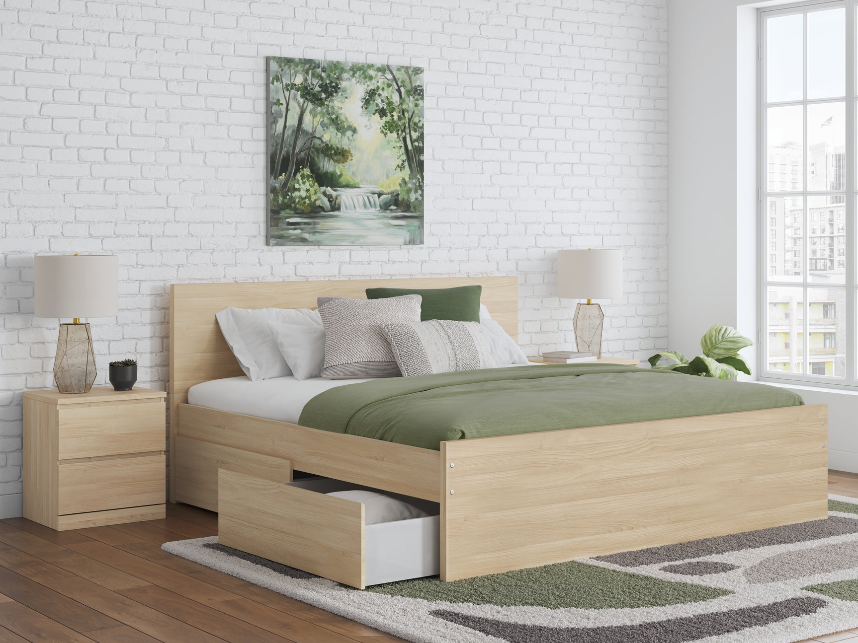 Onita Natural King Panel Platform Bed with Storage - Ornate Home