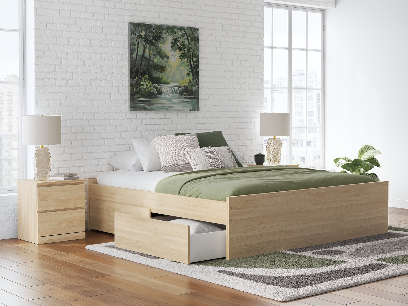 Onita Natural King Platform Bed with 1 Side Storage - Ornate Home