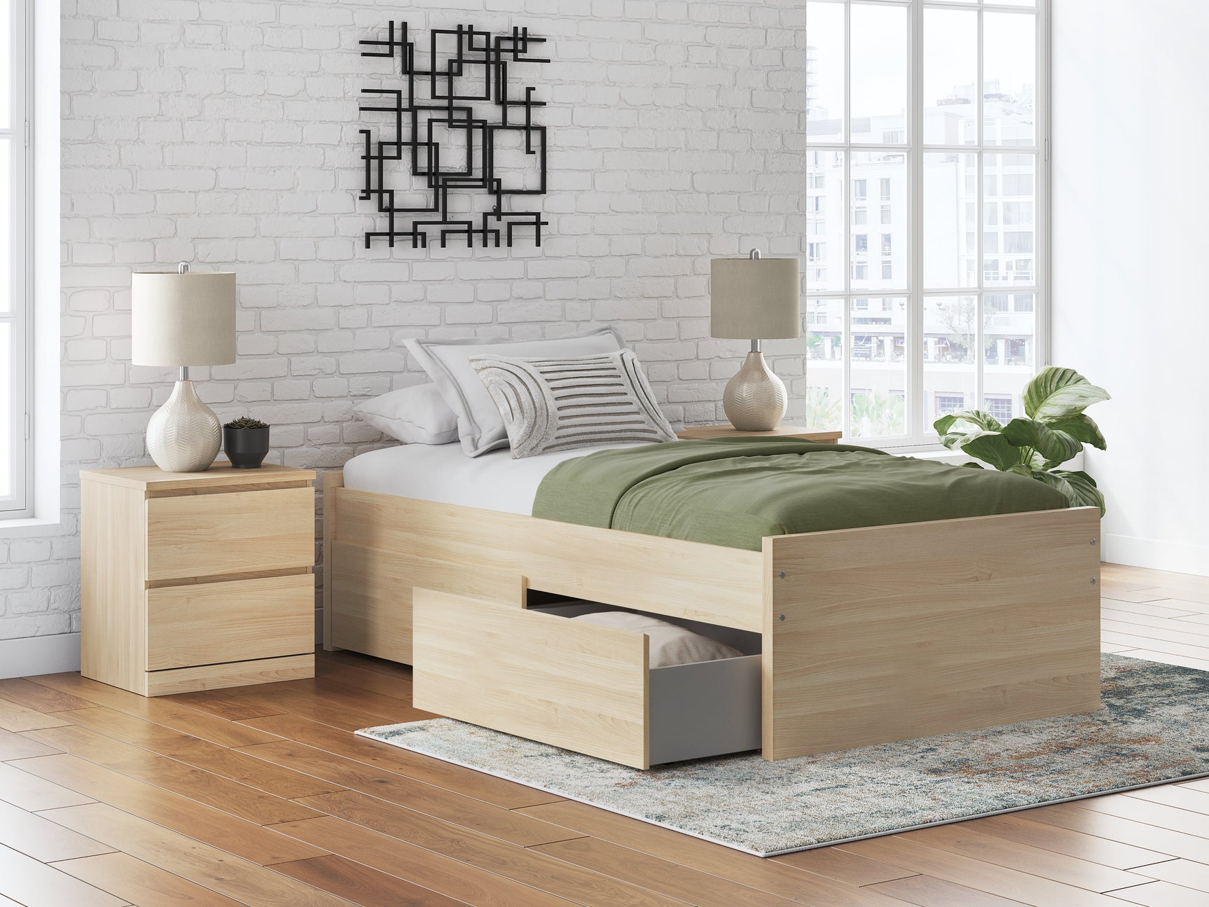 Onita Natural Twin Platform Bed with 1 Side Storage (Online Special Price) - Ornate Home