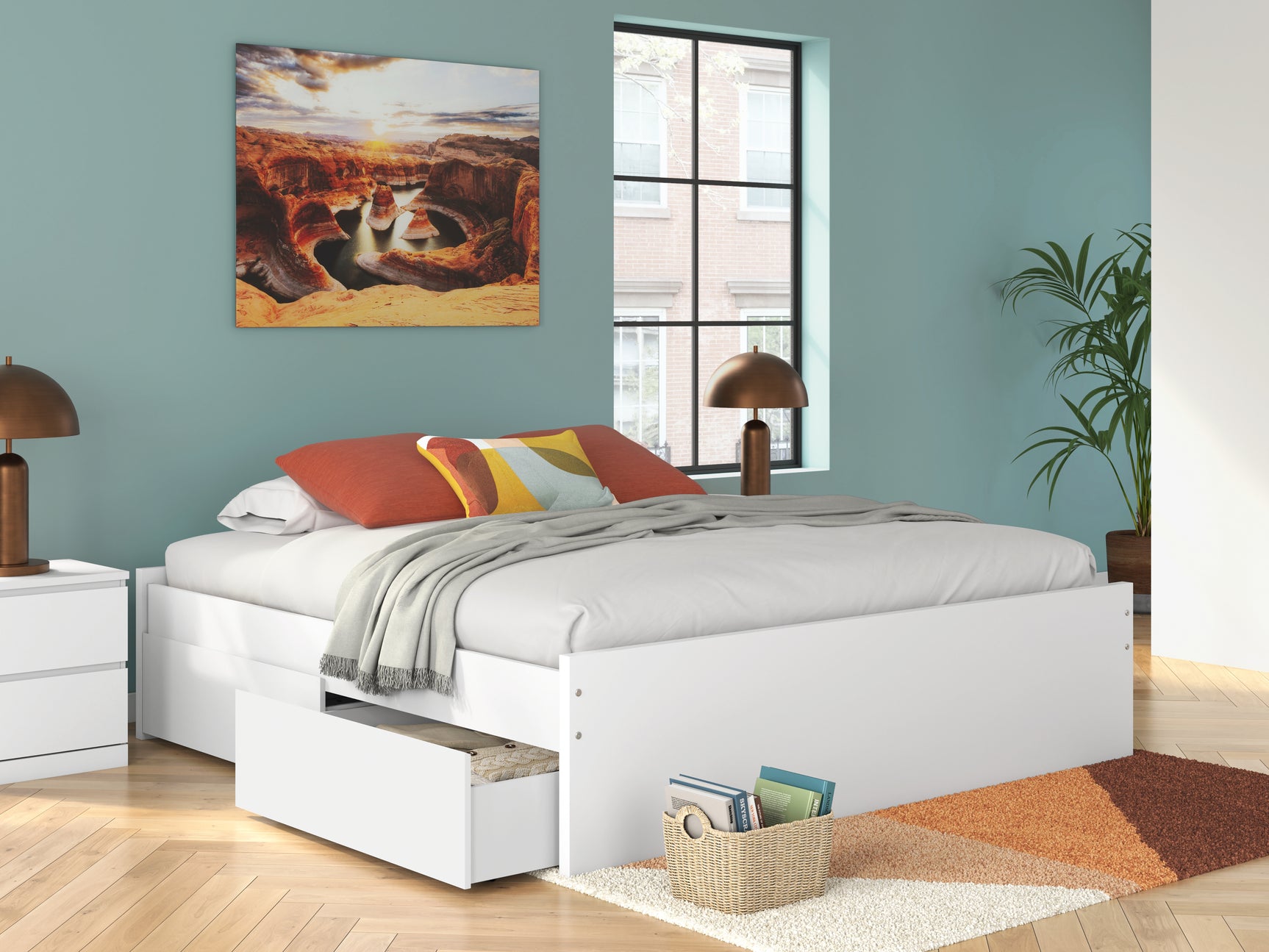 Onita White King Platform Bed with 1 Side Storage - Ornate Home