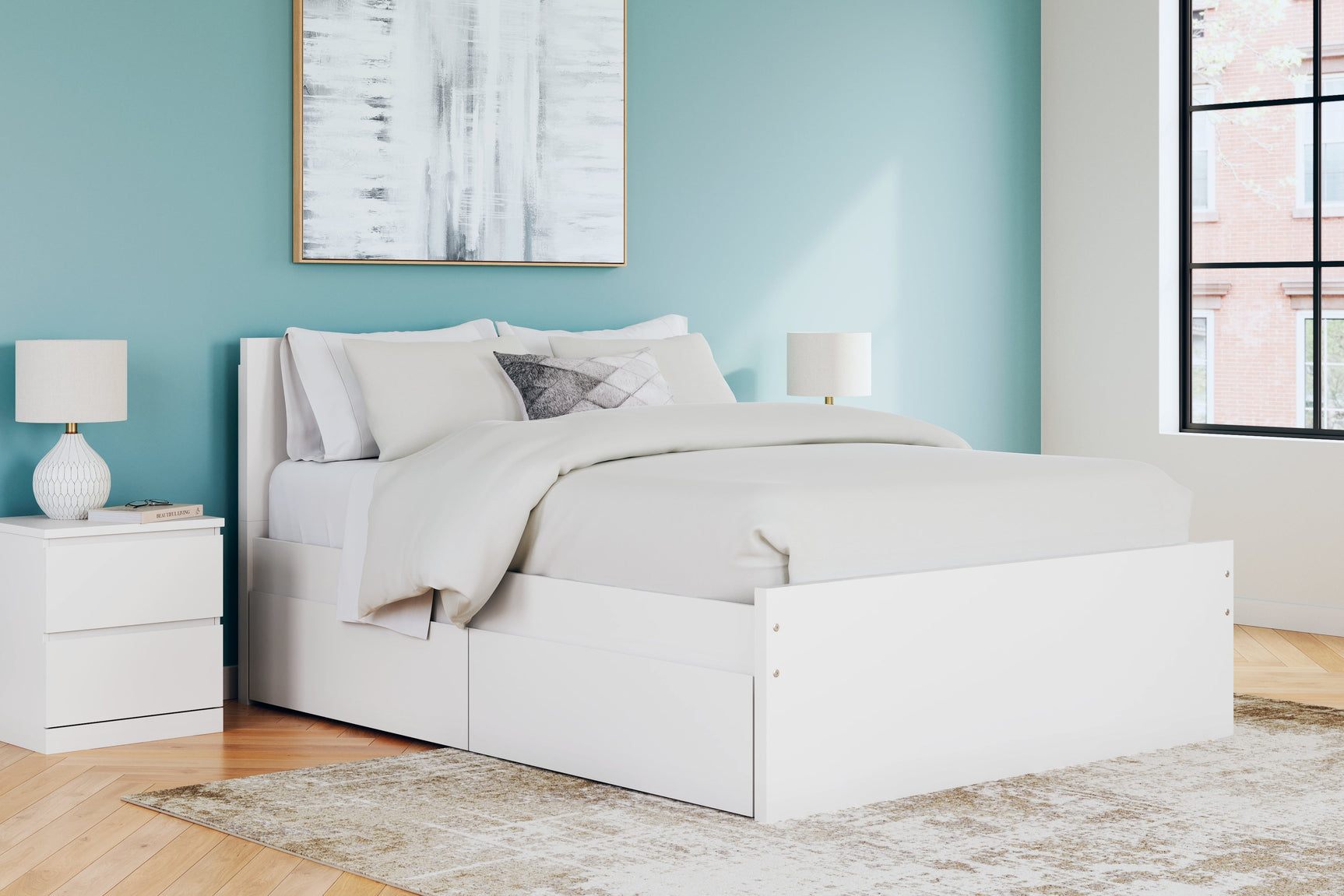 Onita White Queen Panel Platform Bed with 2 Side Storage (Online Special Price) - Ornate Home