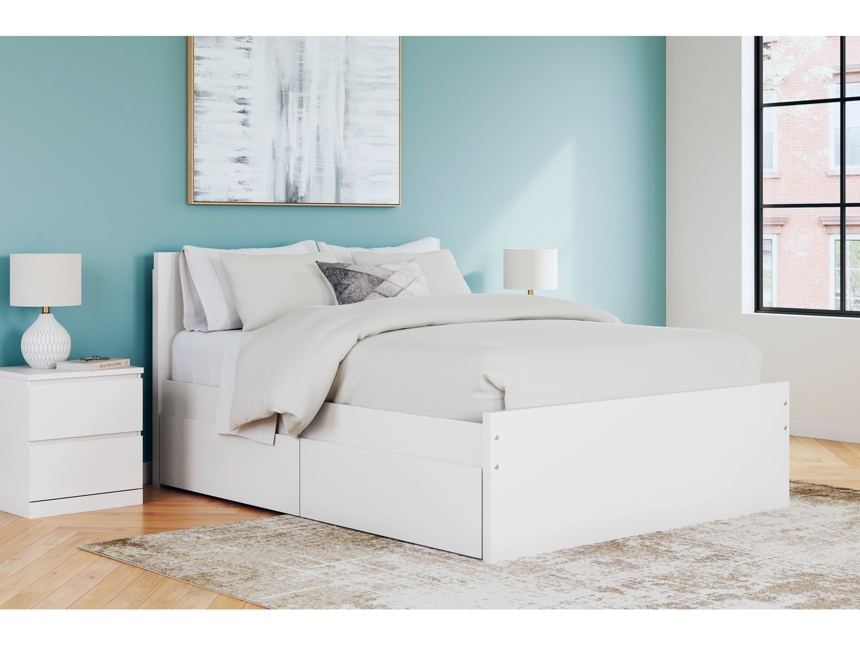 Onita White Queen Panel Platform Bed with 2 Side Storage - Ornate Home